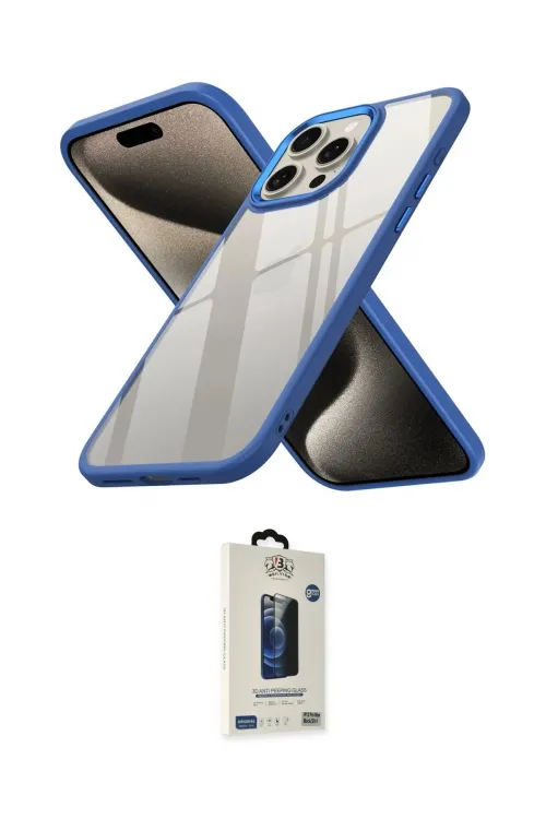 ieg™ iPhone 15 Pro Kılıf Nova Işık Serisi - Siyah Bilvis Hayalet Cam Ekran Koruyucu