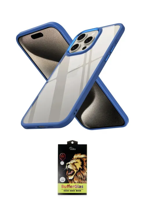 ieg™ iPhone 15 Pro Kılıf Nova Işık Serisi - Siyah Buffer Cam Ekran Koruyucu