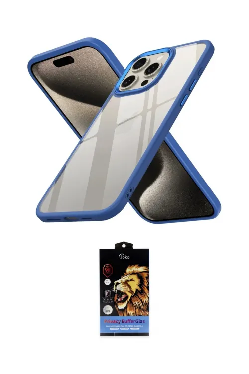 ieg™ iPhone 15 Pro Kılıf Nova Işık Serisi - Siyah Buffer Hayalet Cam Ekran Koruyucu