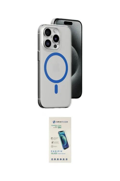 ieg™ iPhone 15 Pro Kılıf Odak Form Özel Seri - Şeffaf Pasifik Cam Ekran Koruyucu