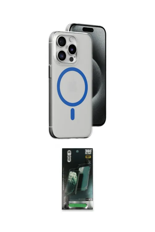 ieg™ iPhone 15 Pro Kılıf Odak Form Özel Seri - Siyah 360 Mat Full Body Arka Koruyucu