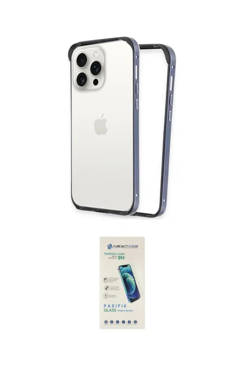 ieg™ iPhone 15 Pro Kılıf Pusula Asil Koleksiyonu - Şeffaf Pasifik Cam Ekran Koruyucu