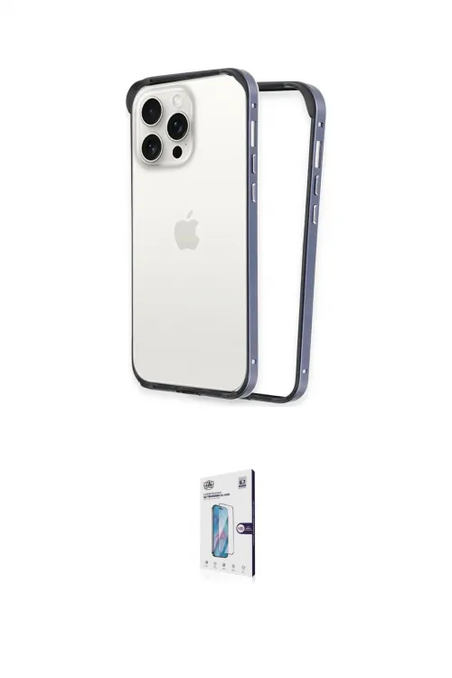 ieg™ iPhone 15 Pro Kılıf Pusula Asil Koleksiyonu - Siyah Bilvis 0.18mm Plus Cam Ekran Koruyucu