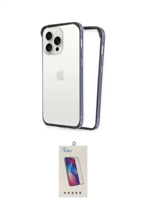 ieg™ iPhone 15 Pro Kılıf Pusula Asil Koleksiyonu - Siyah Joko 5D Cam