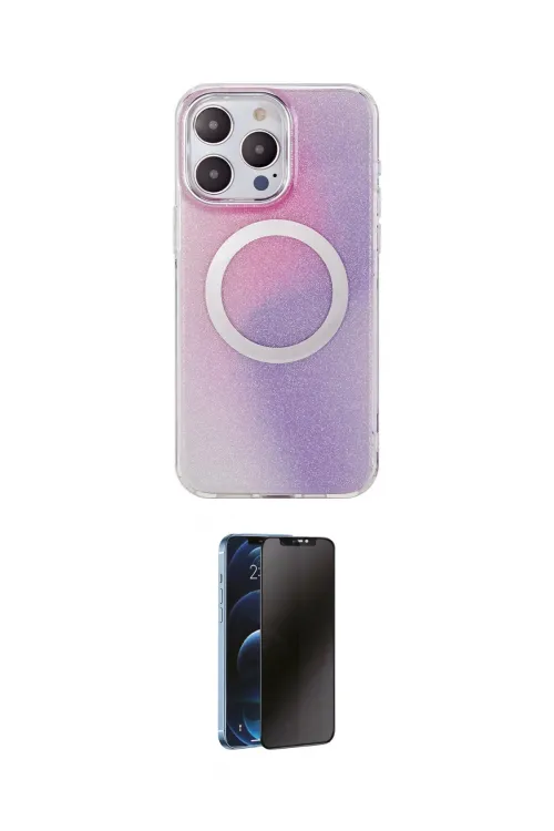 ieg™ iPhone 15 Pro Kılıf Pusula Form - Siyah 3D Antistatik Hayalet Cam Ekran Koruyucu
