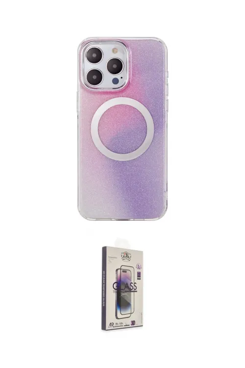 ieg™ iPhone 15 Pro Kılıf Pusula Form - Siyah Bilvis 3D Cam Ekran Koruyucu