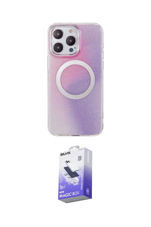 ieg™ iPhone 15 Pro Kılıf Pusula Form - Siyah Bilvis 5in1 5D Magic Hayalet Cam Ekran Koruyucu