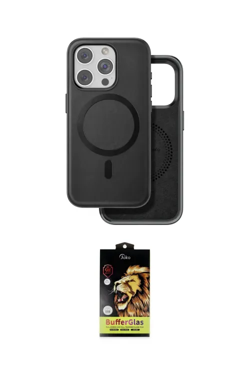 ieg™ iPhone 15 Pro Kılıf Pusula Işık Koleksiyonu - Siyah Buffer Cam Ekran Koruyucu