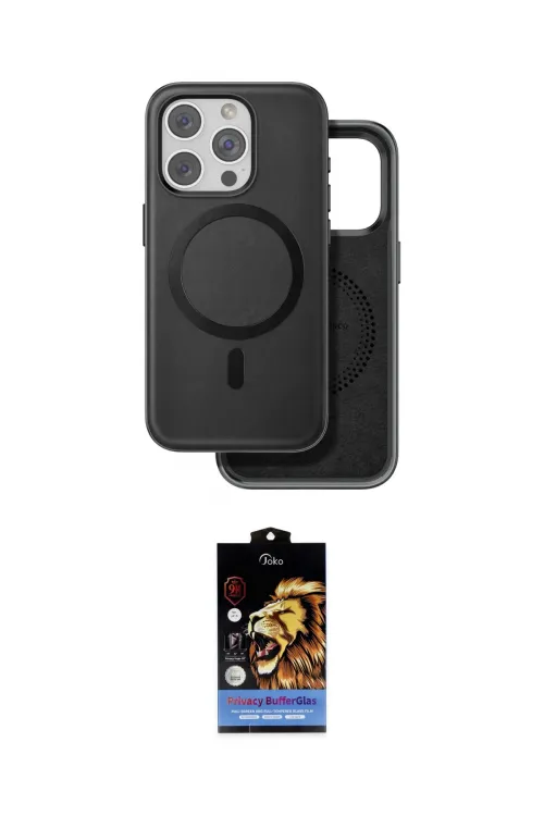 ieg™ iPhone 15 Pro Kılıf Pusula Işık Koleksiyonu - Siyah Buffer Hayalet Cam Ekran Koruyucu