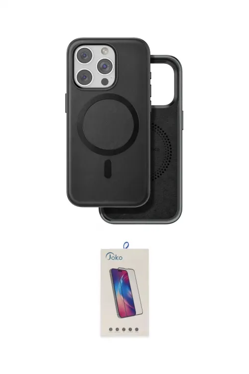 ieg™ iPhone 15 Pro Kılıf Pusula Işık Koleksiyonu - Siyah Joko 5D Cam