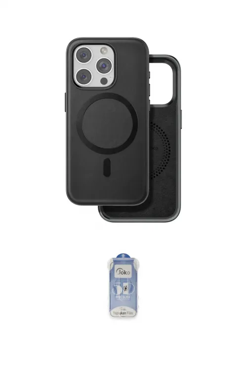 ieg™ iPhone 15 Pro Kılıf Pusula Işık Koleksiyonu - Siyah Joko Magic 5D Cam