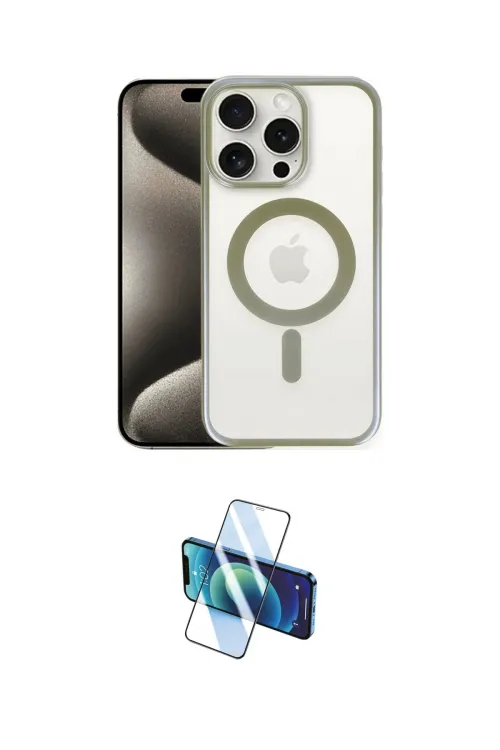 ieg™ iPhone 15 Pro Kılıf Siluet Çizgi Serisi - Siyah 3D Antistatik Cam Ekran Koruyucu