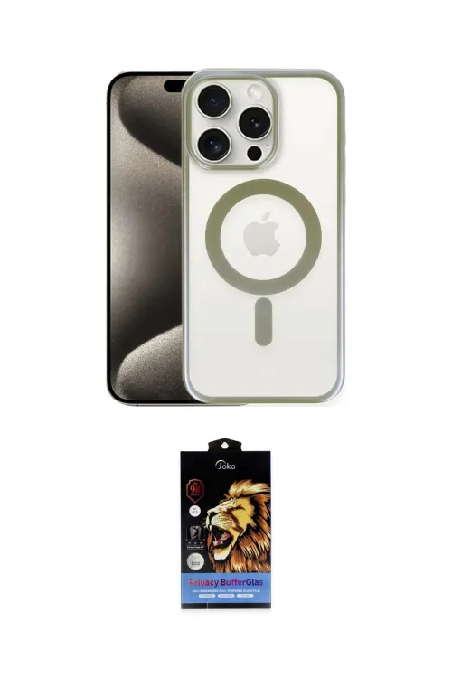 ieg™ iPhone 15 Pro Kılıf Siluet Çizgi Serisi - Siyah Buffer Hayalet Cam Ekran Koruyucu