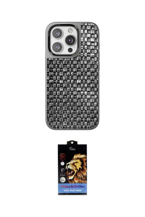 ieg™ iPhone 15 Pro Kılıf Siluet Form Serisi - Siyah Buffer Hayalet Cam Ekran Koruyucu