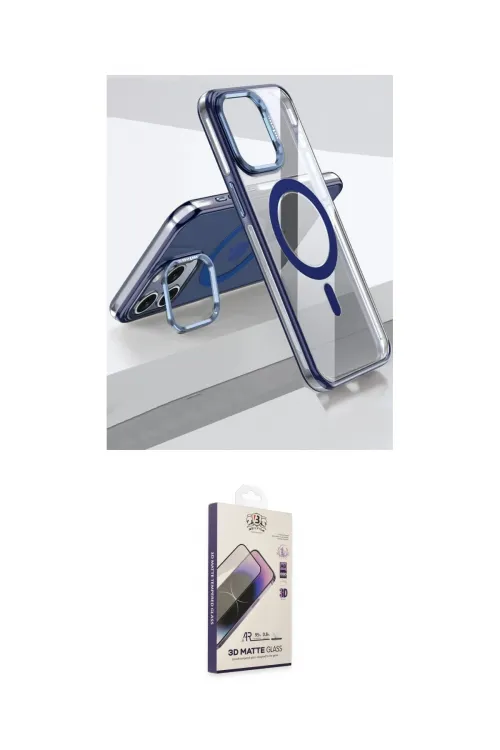 ieg™ iPhone 15 Pro Kılıf Vadi Çizgi Özel Seri - Siyah Bilvis 3D Mat Cam Ekran Koruyucu