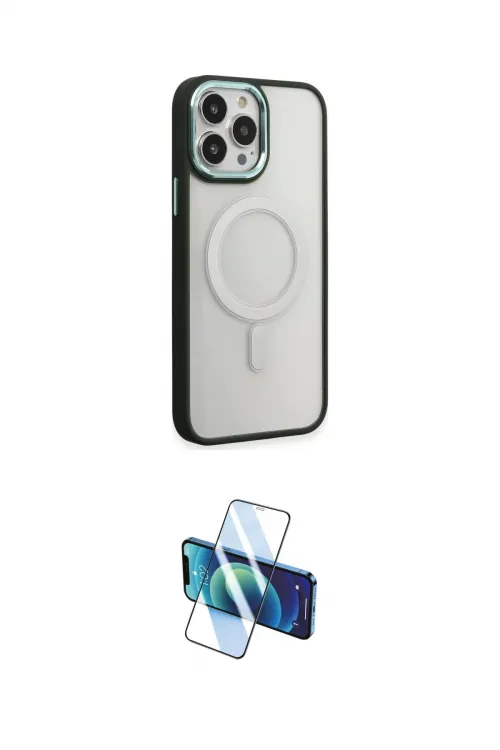 ieg™ iPhone 15 Pro Kılıf Yankı Işık Özel Seri - Siyah 3D Antistatik Cam Ekran Koruyucu