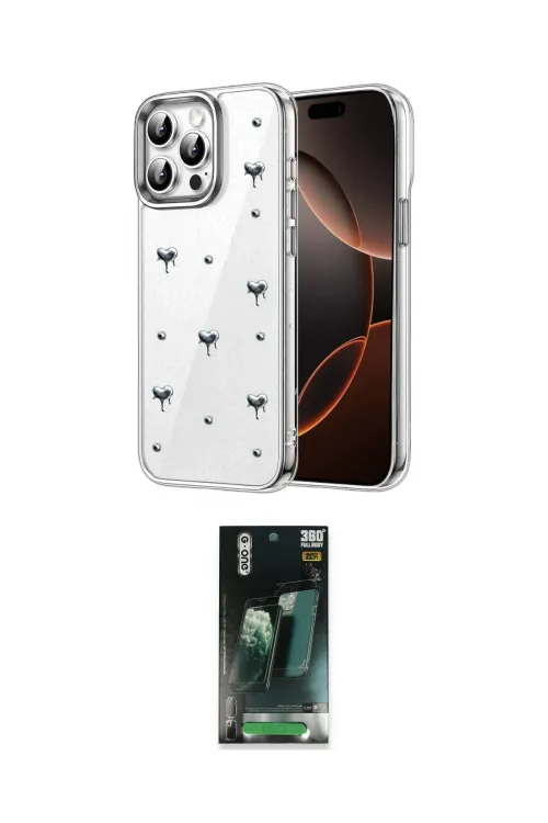 ieg™ iPhone 15 Pro Kılıf Yörünge Form - Şeffaf 360 Full Body Arka Koruyucu