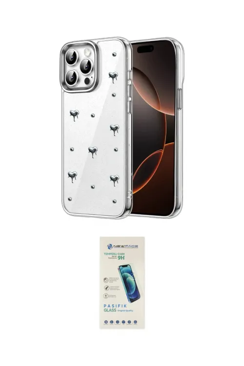 ieg™ iPhone 15 Pro Kılıf Yörünge Form - Şeffaf Pasifik Cam Ekran Koruyucu