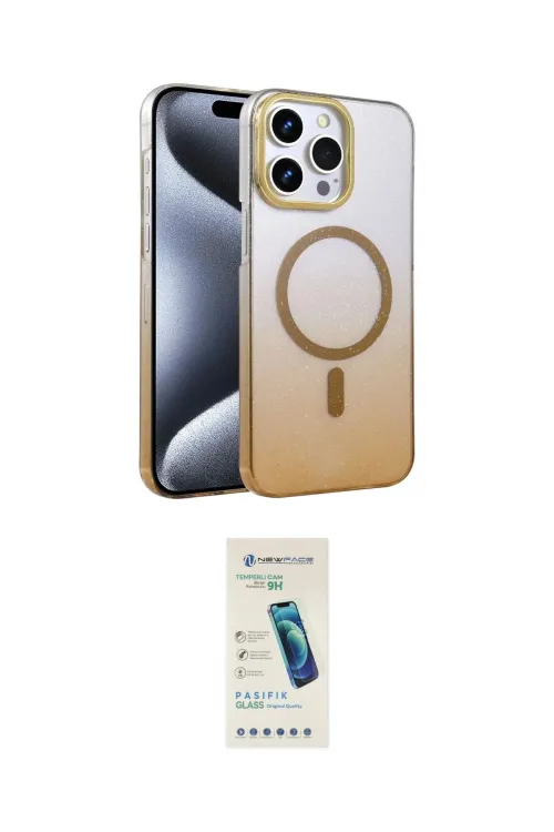 ieg™ iPhone 15 Pro Max Kılıf Ahenk Doku Özel Seri - Şeffaf Pasifik Cam Ekran Koruyucu