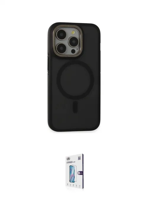 ieg™ iPhone 15 Pro Max Kılıf Ahenk Form Serisi - Siyah Bilvis 0.18mm Plus Cam Ekran Koruyucu