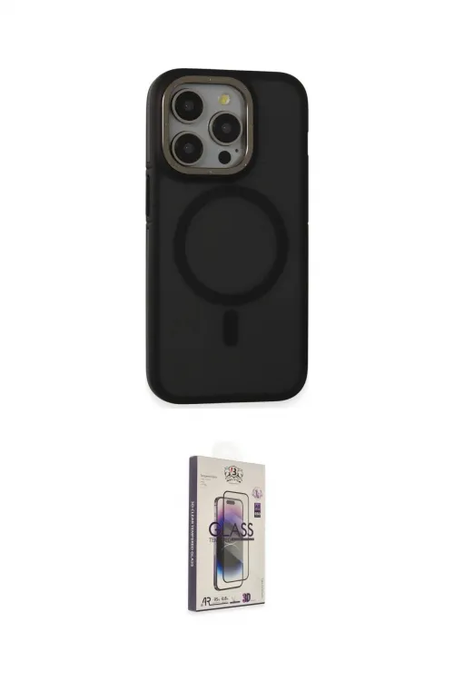 ieg™ iPhone 15 Pro Max Kılıf Ahenk Form Serisi - Siyah Bilvis 3D Cam Ekran Koruyucu