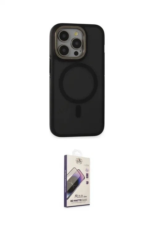 ieg™ iPhone 15 Pro Max Kılıf Ahenk Form Serisi - Siyah Bilvis 3D Mat Cam Ekran Koruyucu