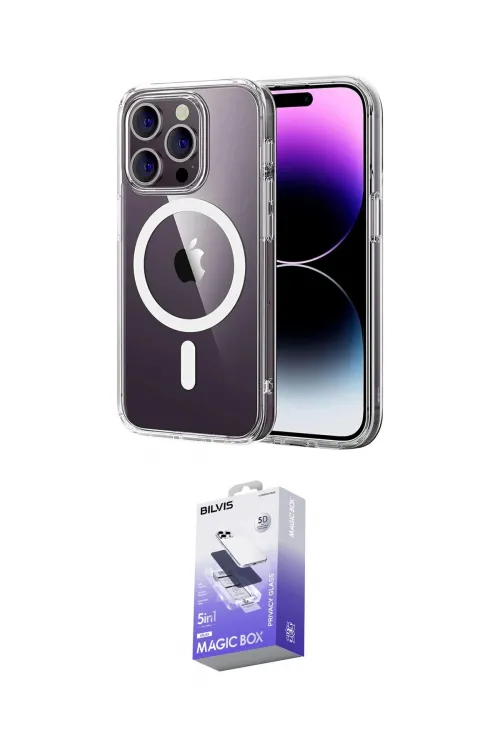ieg™ iPhone 15 Pro Max Kılıf Ahenk Minimal Serisi - Siyah Bilvis 5in1 5D Magic Hayalet Cam Ekran Koruyucu