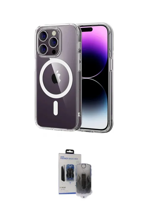 ieg™ iPhone 15 Pro Max Kılıf Ahenk Minimal Serisi - Siyah Vanessa Magic Hayalet Cam