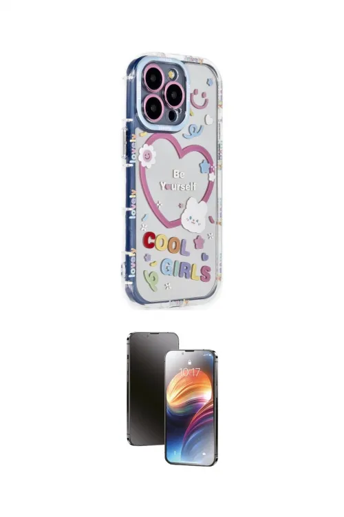 ieg™ iPhone 15 Pro Max Kılıf Ahenk Modern Serisi - Siyah 3D Antistatik Mat Seramik Nano Ekran Koruyucu