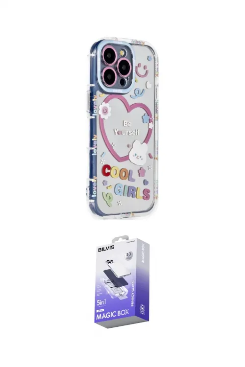 ieg™ iPhone 15 Pro Max Kılıf Ahenk Modern Serisi - Siyah Bilvis 5in1 5D Magic Hayalet Cam Ekran Koruyucu