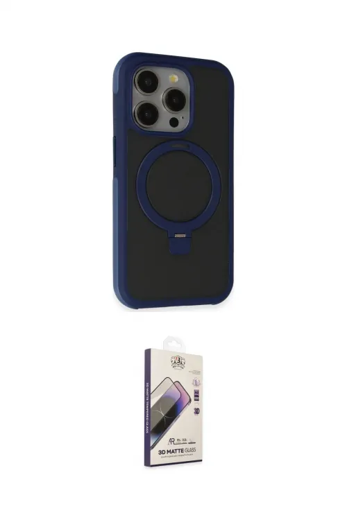 ieg™ iPhone 15 Pro Max Kılıf Ahenk Yansıma Özel Seri - Siyah Bilvis 3D Mat Cam Ekran Koruyucu