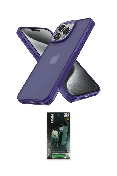ieg™ iPhone 15 Pro Max Kılıf Atlas Form - Siyah 360 Mat Full Body Arka Koruyucu