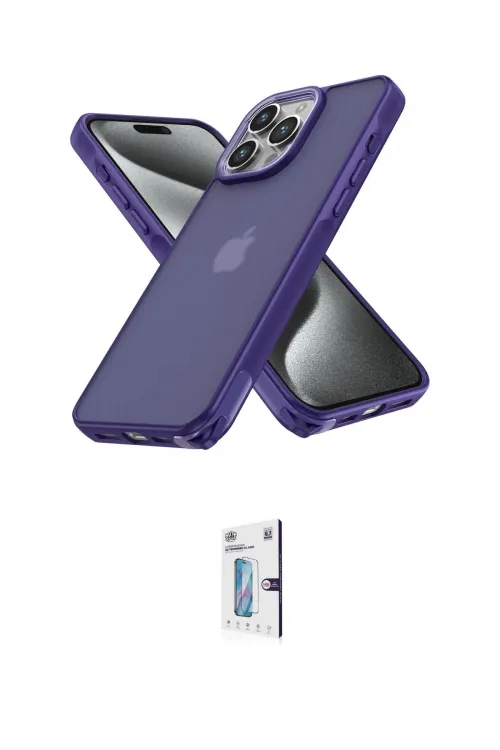 ieg™ iPhone 15 Pro Max Kılıf Atlas Form - Siyah Bilvis 0.18mm Plus Cam Ekran Koruyucu