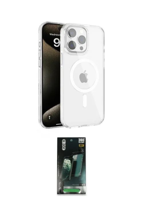ieg™ iPhone 15 Pro Max Kılıf Doruk Doku Özel Seri - Siyah 360 Mat Full Body Arka Koruyucu