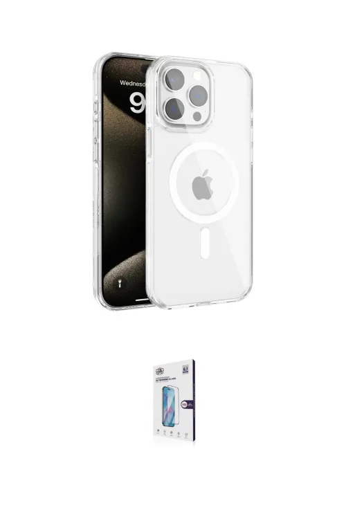 ieg™ iPhone 15 Pro Max Kılıf Doruk Doku Özel Seri - Siyah Bilvis 0.18mm Plus Cam Ekran Koruyucu