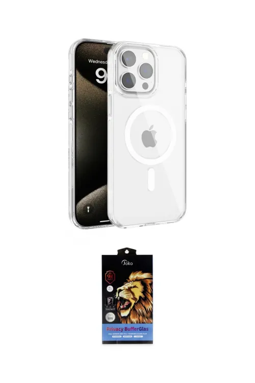 ieg™ iPhone 15 Pro Max Kılıf Doruk Doku Özel Seri - Siyah Buffer Hayalet Cam Ekran Koruyucu