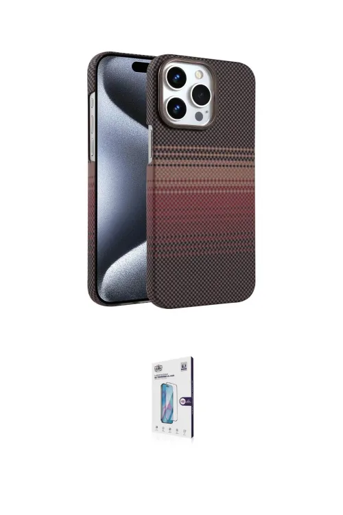 ieg™ iPhone 15 Pro Max Kılıf Doruk Serisi - Siyah Bilvis 0.18mm Plus Cam Ekran Koruyucu