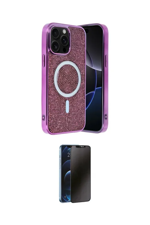 ieg™ iPhone 15 Pro Max Kılıf Eksen Çizgi - Siyah 3D Antistatik Hayalet Cam Ekran Koruyucu