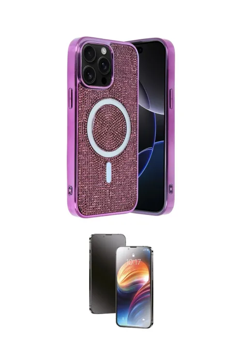 ieg™ iPhone 15 Pro Max Kılıf Eksen Çizgi - Siyah 3D Antistatik Mat Seramik Nano Ekran Koruyucu