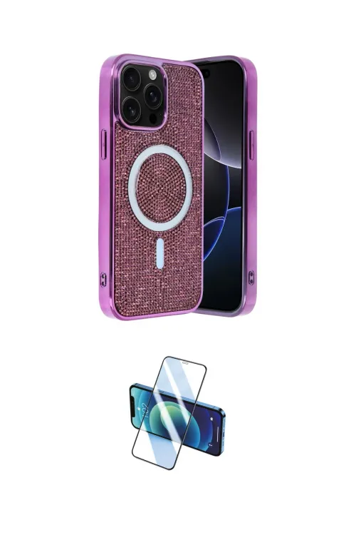 ieg™ iPhone 15 Pro Max Kılıf Eksen Çizgi - Siyah 3D Antistatik Seramik Nano Ekran Koruyucu