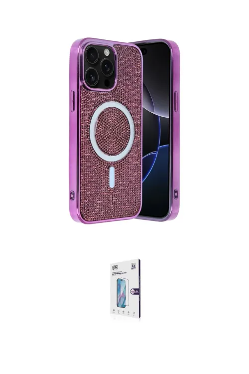 ieg™ iPhone 15 Pro Max Kılıf Eksen Çizgi - Siyah Bilvis 0.18mm Plus Cam Ekran Koruyucu