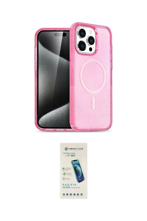 ieg™ iPhone 15 Pro Max Kılıf Eksen Doku Koleksiyonu - Şeffaf Pasifik Cam Ekran Koruyucu