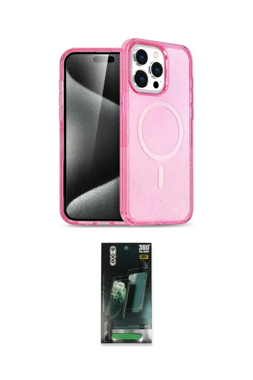ieg™ iPhone 15 Pro Max Kılıf Eksen Doku Koleksiyonu - Siyah 360 Mat Full Body Arka Koruyucu