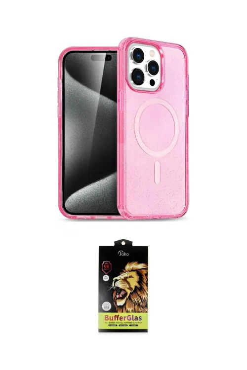 ieg™ iPhone 15 Pro Max Kılıf Eksen Doku Koleksiyonu - Siyah Buffer Cam Ekran Koruyucu