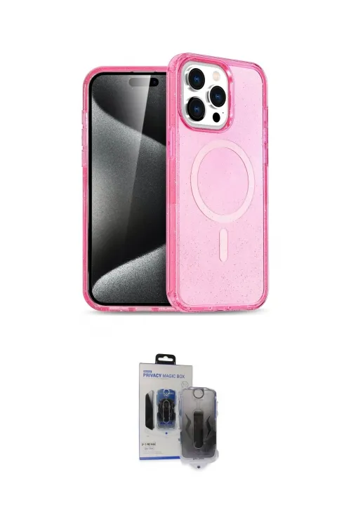 ieg™ iPhone 15 Pro Max Kılıf Eksen Doku Koleksiyonu - Siyah Vanessa Magic Hayalet Cam