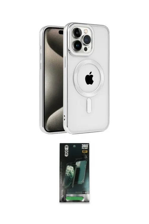 ieg™ iPhone 15 Pro Max Kılıf Eksen Form Koleksiyonu - Şeffaf 360 Full Body Arka Koruyucu