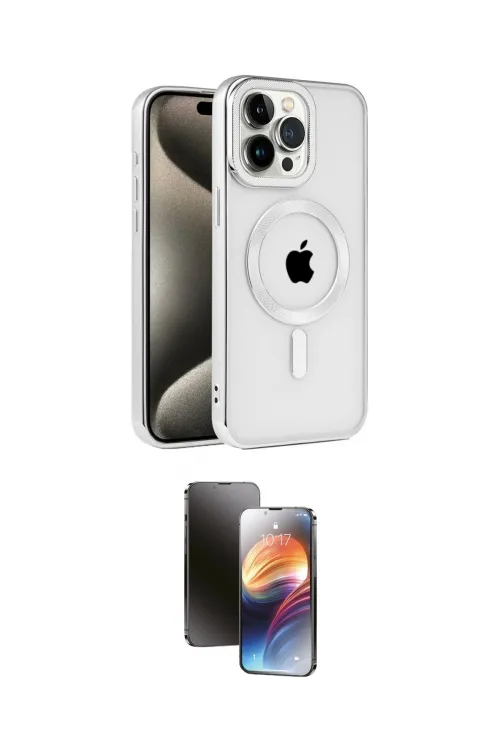 ieg™ iPhone 15 Pro Max Kılıf Eksen Form Koleksiyonu - Siyah 3D Antistatik Mat Seramik Nano Ekran Koruyucu