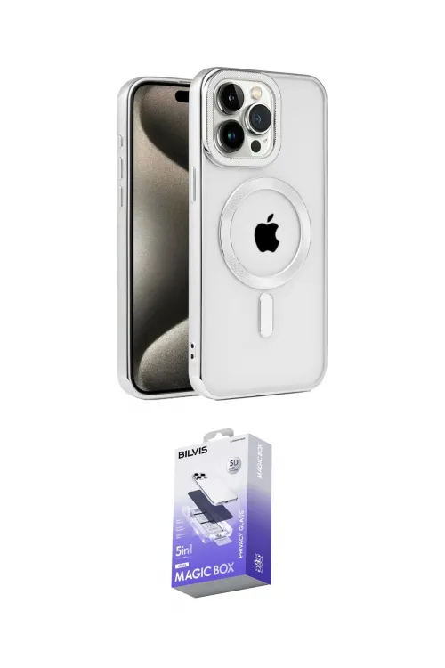 ieg™ iPhone 15 Pro Max Kılıf Eksen Form Koleksiyonu - Siyah Bilvis 5in1 5D Magic Hayalet Cam Ekran Koruyucu
