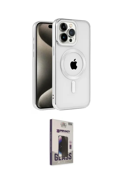 ieg™ iPhone 15 Pro Max Kılıf Eksen Form Koleksiyonu - Siyah Bilvis Hayalet Cam Ekran Koruyucu