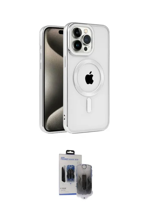 ieg™ iPhone 15 Pro Max Kılıf Eksen Form Koleksiyonu - Siyah Vanessa Magic Hayalet Cam